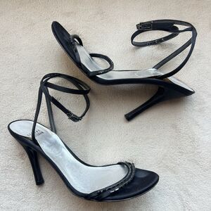 Stuart Weitzman Black Satin Embellished High Heel Strappy Sandals Women 8 Chic